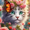 Floral Cat And Butterfly Diamond Painting