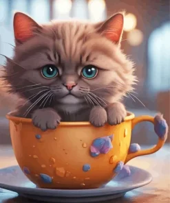 Fluffy Cat In A Cup Diamond Painting