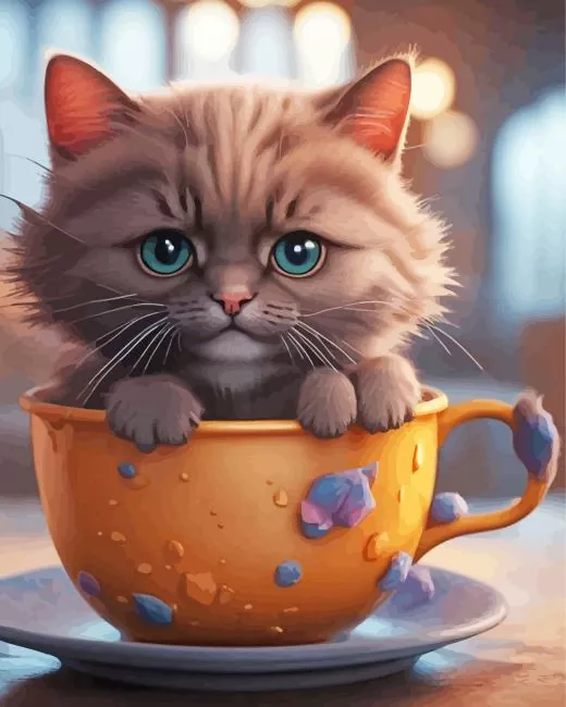 Fluffy Cat In a cup Diamond With Numbers Fluffy Cat In A Cup Diamond Painting