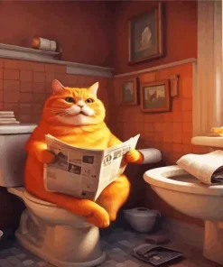 Ginger Cat Reading Newspaper Diamond Painting