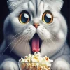 Grey Cat Eating Popcorn Diamond Painting
