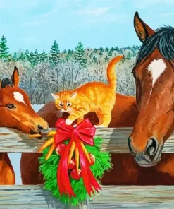 Horses And Cat Diamond Painting