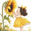 Little Cartoon Girl With Sunflower Diamond Painting