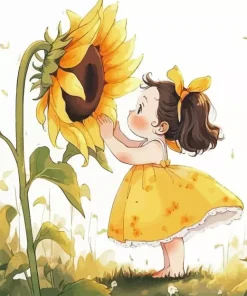 Little Cartoon Girl With Sunflower Diamond Painting