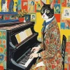 Mr Cat Playing Piano Diamond Painting