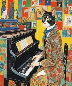 Mr Cat Playing Piano Diamond Painting