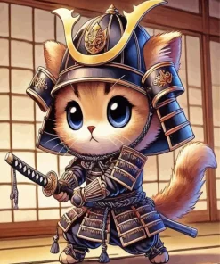 Samurai Fighter Cat Diamond Painting