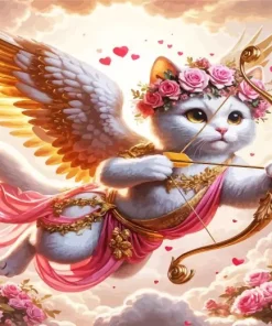 Valentines Cat Cherub Diamond Painting