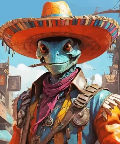 Western Chameleon Cowboy Diamond Painting