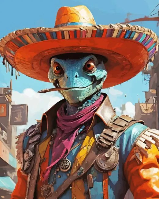 Western chameleon cowboy Diamond Paintings Western Chameleon Cowboy Diamond Painting