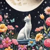 White Cat And Moon Diamond Painting