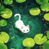 White Cat In Pond Diamond Painting