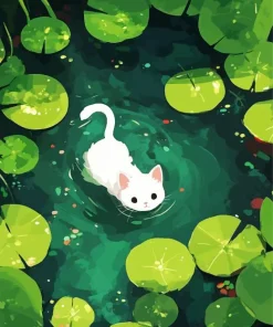 White Cat In Pond Diamond Painting