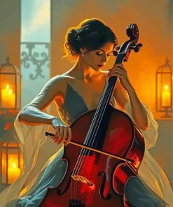 Woman Playing Cello Diamond Painting