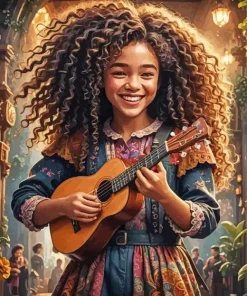 Aesthetic Girl With Ukulele Art Diamond Painting