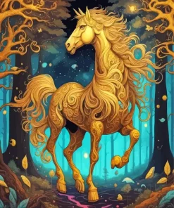 Aesthetic Golden Pegasus Horse Diamond Painting