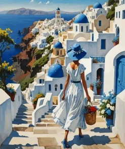 Aesthetic Santorini Woman Art Diamond Painting