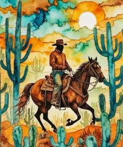 Aesthetic Silhouette Cowboy Art Diamond Painting