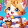 Cartoon Cat Eating Ice Cream Diamond Painting