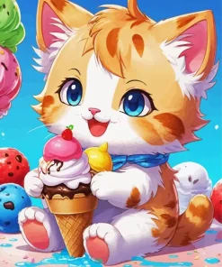 Cartoon Cat Eating Ice Cream Diamond Painting