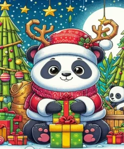 Cartoon Christmas Panda Diamond Painting