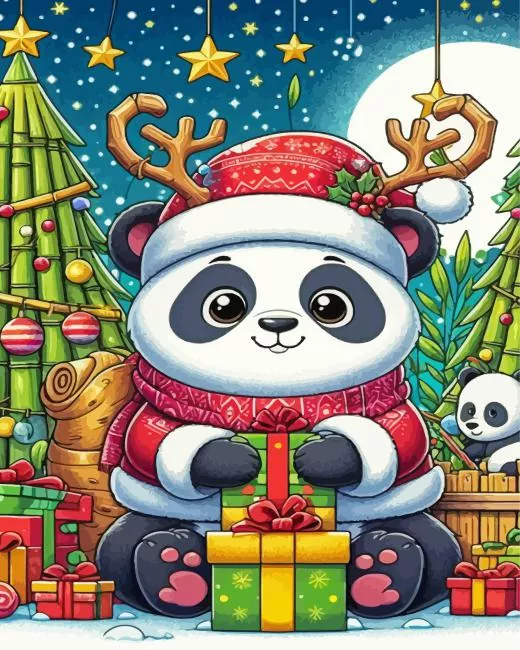 cartoon christmas panda Diamond Paints Cartoon Christmas Panda Diamond Painting