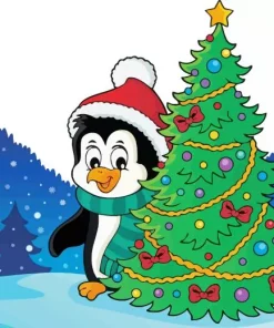Cartoon Christmas Penguin Diamond Painting