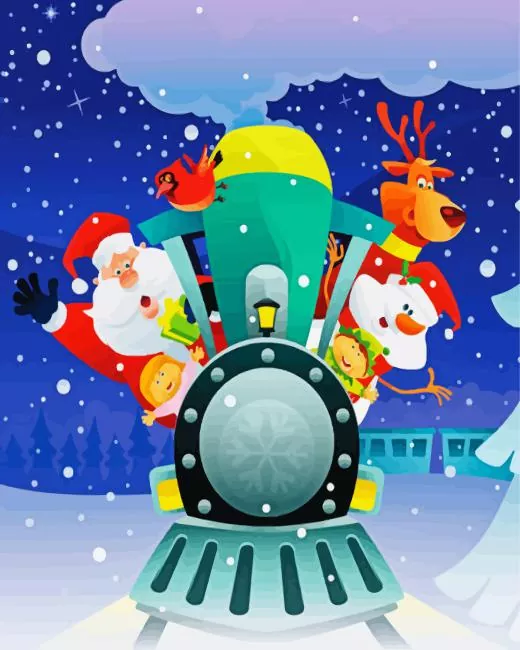 cartoon christmas train Diamond Paintings Cartoon Christmas Train Diamond Painting