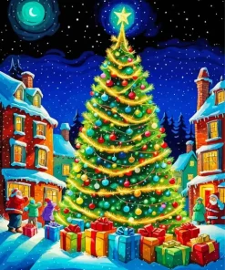 Cartoon Christmas Tree And Gifts Diamond Painting