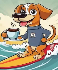 Cartoon Dog Surfing Diamond Painting