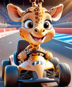 Cartoon Giraffe Driving Car Diamond Painting