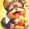 Cartoon Morkie And Teddy Bear Diamond Painting