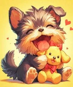 Cartoon Morkie And Teddy Bear Diamond Painting