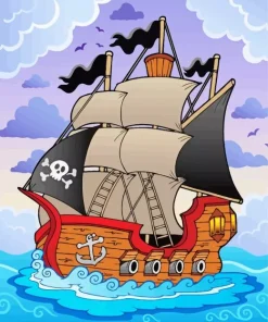 Cartoon Pirate Ship In The Sea Diamond Painting