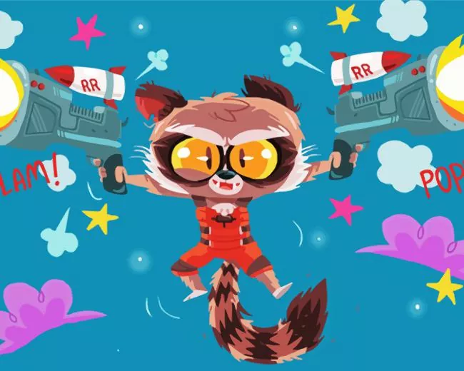 cartoon rocket raccoon Diamond By Numbers Cartoon Rocket Raccoon Diamond Painting