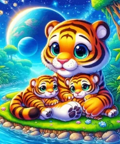 Cartoon Tiger Family Diamond Painting