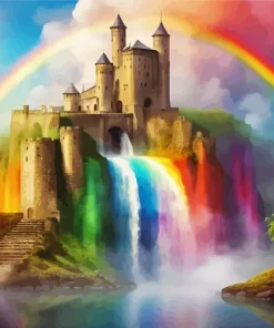 Castle And Rainbow Waterfall Diamond Painting