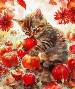 Cat And Apples Diamond Painting