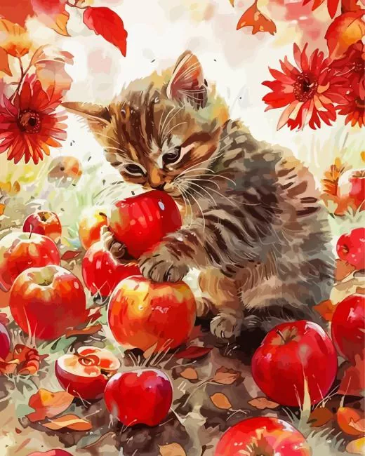 cat and apples Diamond Paintings Cat And Apples Diamond Painting