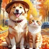 Cat And Dog In Fall Diamond Painting