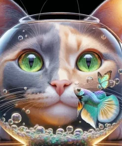 Cat And Fish Bowl Diamond Painting