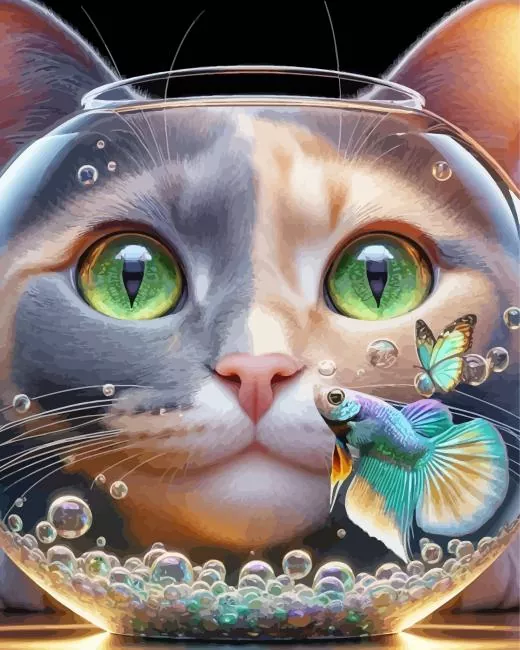 cat and fish bowl Diamond Paintings Cat And Fish Bowl Diamond Painting