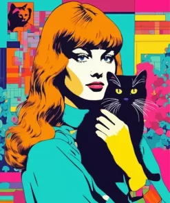 Cat And Girl Pop Art Diamond Painting