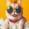 Cat And Money Diamond Painting