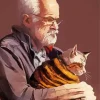 Cat And Old Man Art Diamond Painting
