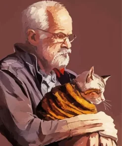 Cat And Old Man Art Diamond Painting