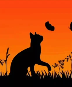 Cat Butterflies Silhouette Diamond Painting