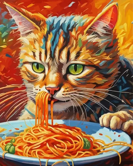 cat eating spaghetti Diamond Paintings Cat Eating Spaghetti Diamond Painting