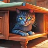 Cat Hiding Under Bed Diamond Painting