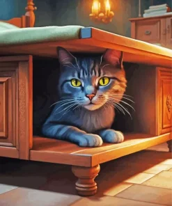 Cat Hiding Under Bed Diamond Painting